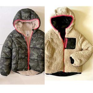 Gap Reversible camo cream Sherpa puffer NWOT girl L size